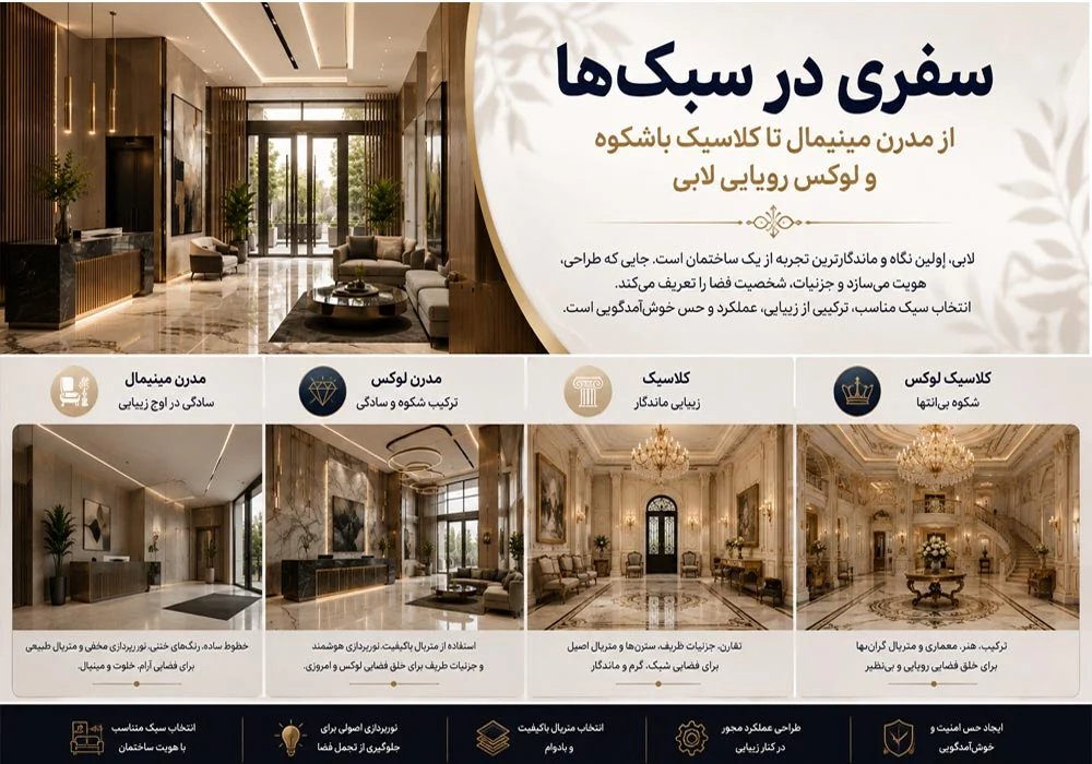 طرح شگفت‌انگیز لابی ورودی ساختمان؛ از لوکس و مدرن تا کلاسیک رویایی